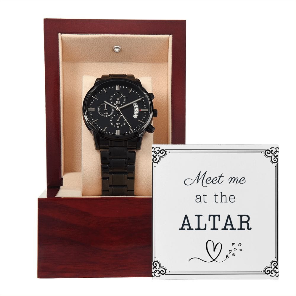 Gift For Groom On Wedding Day | From Bride | Black Chronograph Watch | Message Card