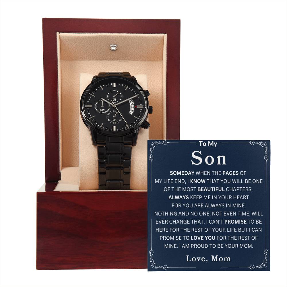 my-son-watch Black Chronograph Watch | Message Card