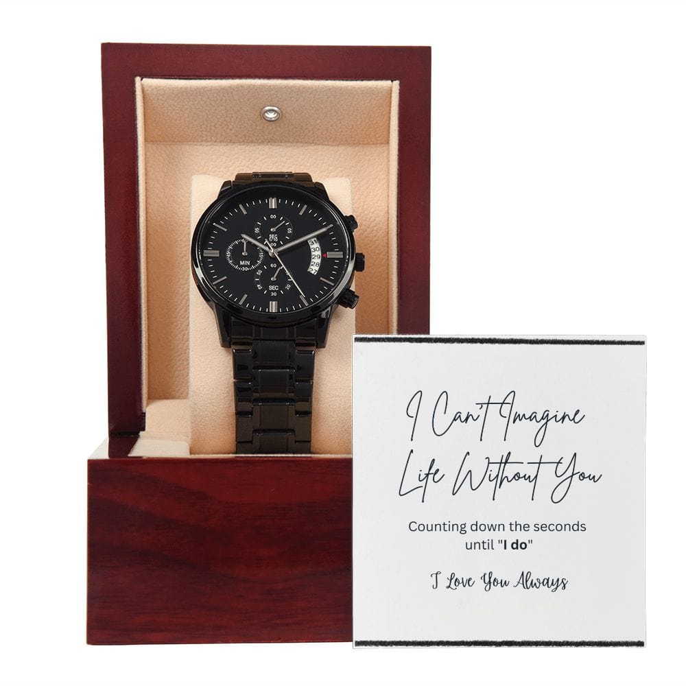 Gift For Groom on Wedding Day | Black Chronograph Watch | Message Card