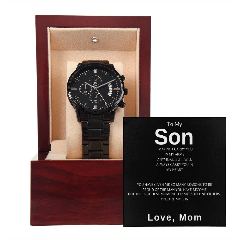 my-son-watch Black Chronograph Watch | Message Card