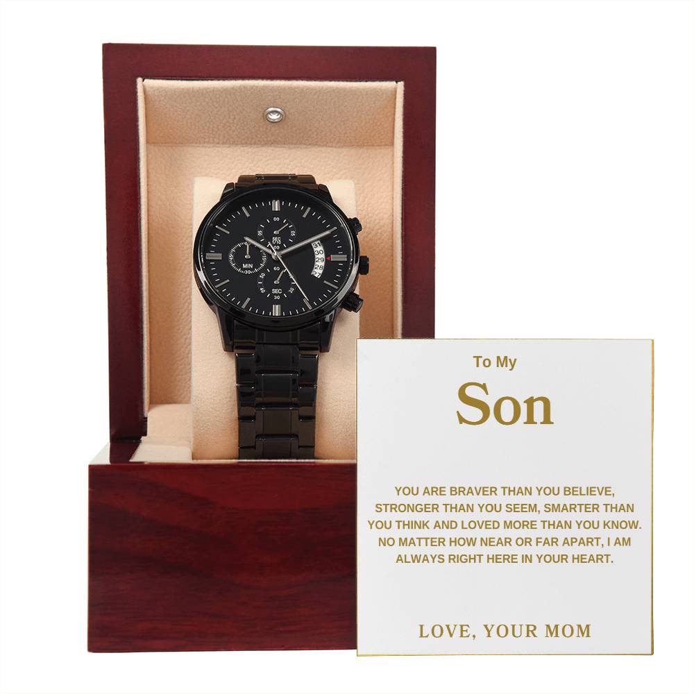 my-son-watch Black Chronograph Watch | Message Card