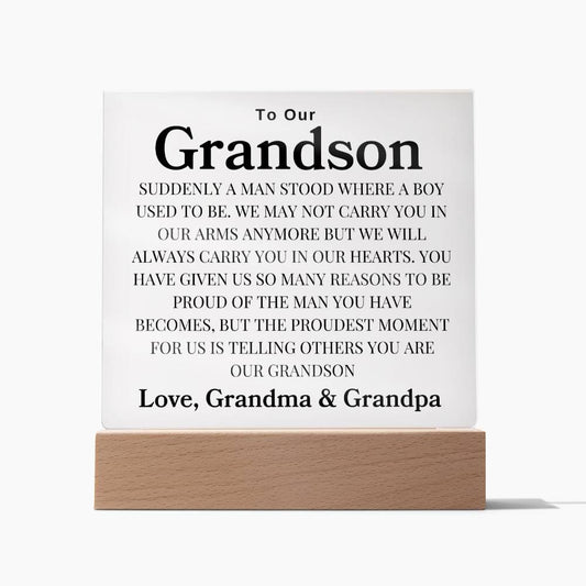 To Our Grandson | Love, Grandma & Grandpa | Acrylic Square Plaque