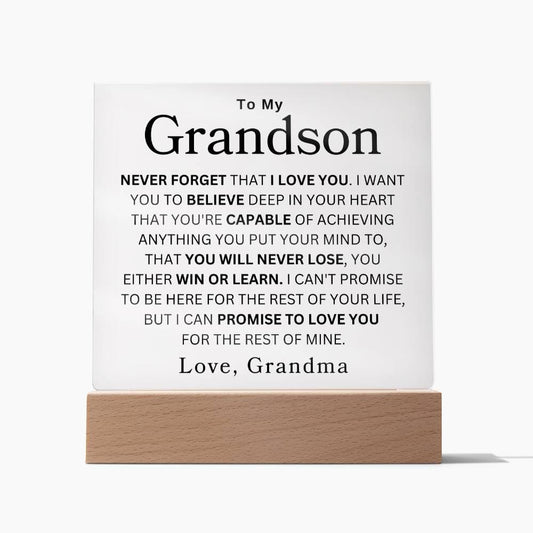 To My Grandson " Never Forget" | Love Grandma Acrylic Square Plaque