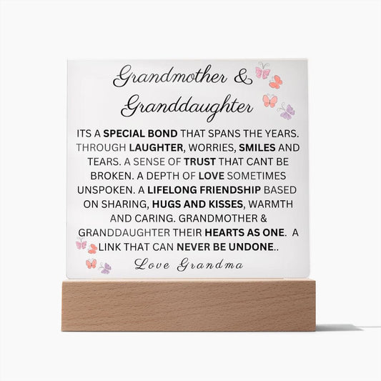 Grandmother & Granddaughter " It's a Special Bond"  Love Grandma | Acrylic Plaque Square