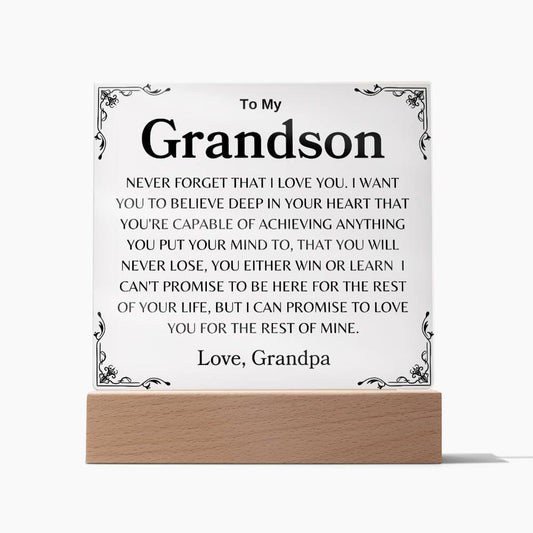 To My Grandson "Never Forget that I Love You" | Love Grandpa Acrylic Square Plaque