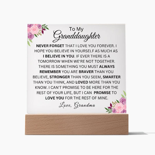 To My Granddaughter " Never Forget That I Love You" Love Grandma | Acrylic Plaque Square