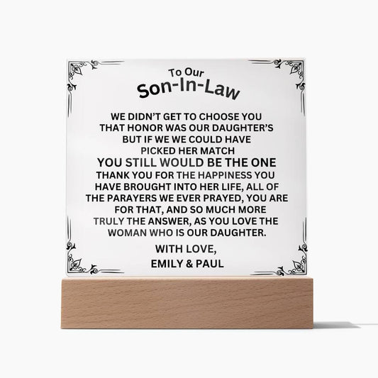 Personalized To Our Son-In-Law Acrylic Square Plaque