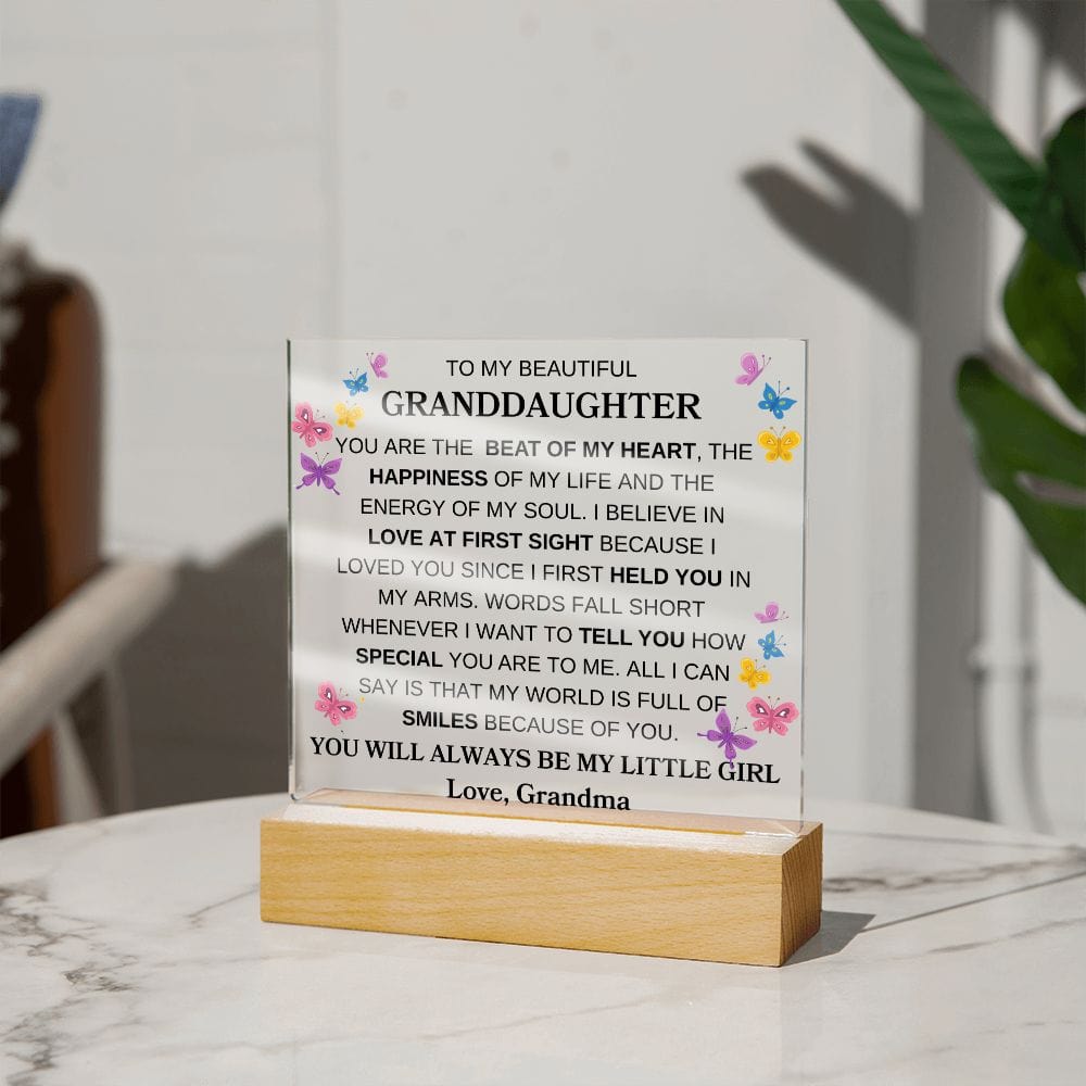 To My Beautiful Granddaughter " You Are The Beat Of My Heart" | Love Grandma |  Acrylic Plaque Square