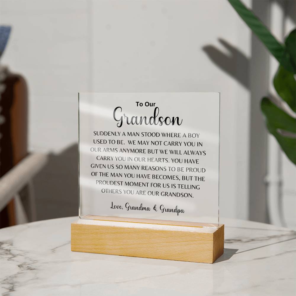 To Our Grandson | Love, Grandma & Grandpa | Acrylic Square Plaque