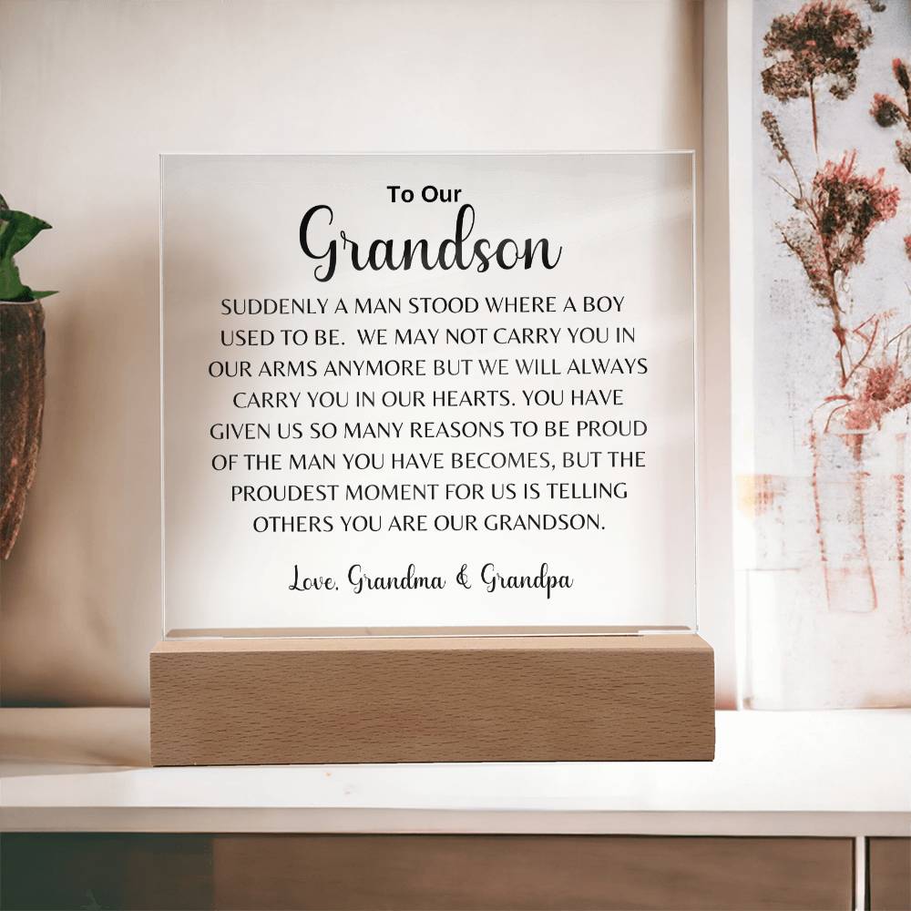 To Our Grandson | Love, Grandma & Grandpa | Acrylic Square Plaque