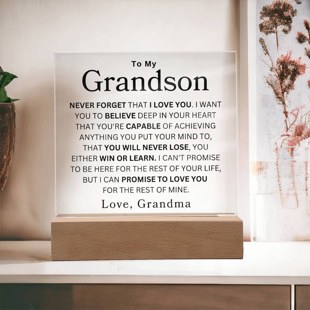 To My Grandson " Never Forget" | Love Grandma Acrylic Square Plaque