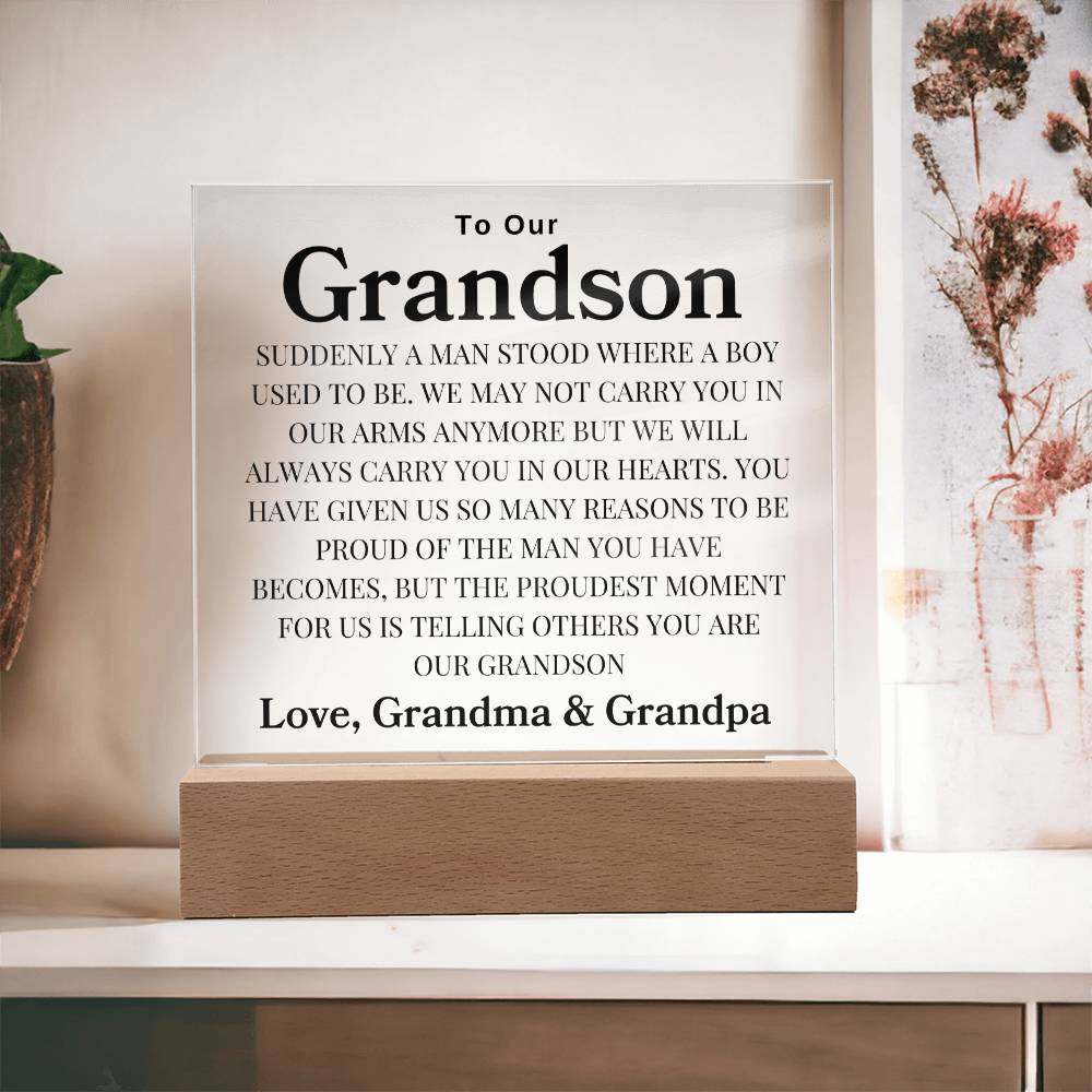 To Our Grandson | Love, Grandma & Grandpa | Acrylic Square Plaque