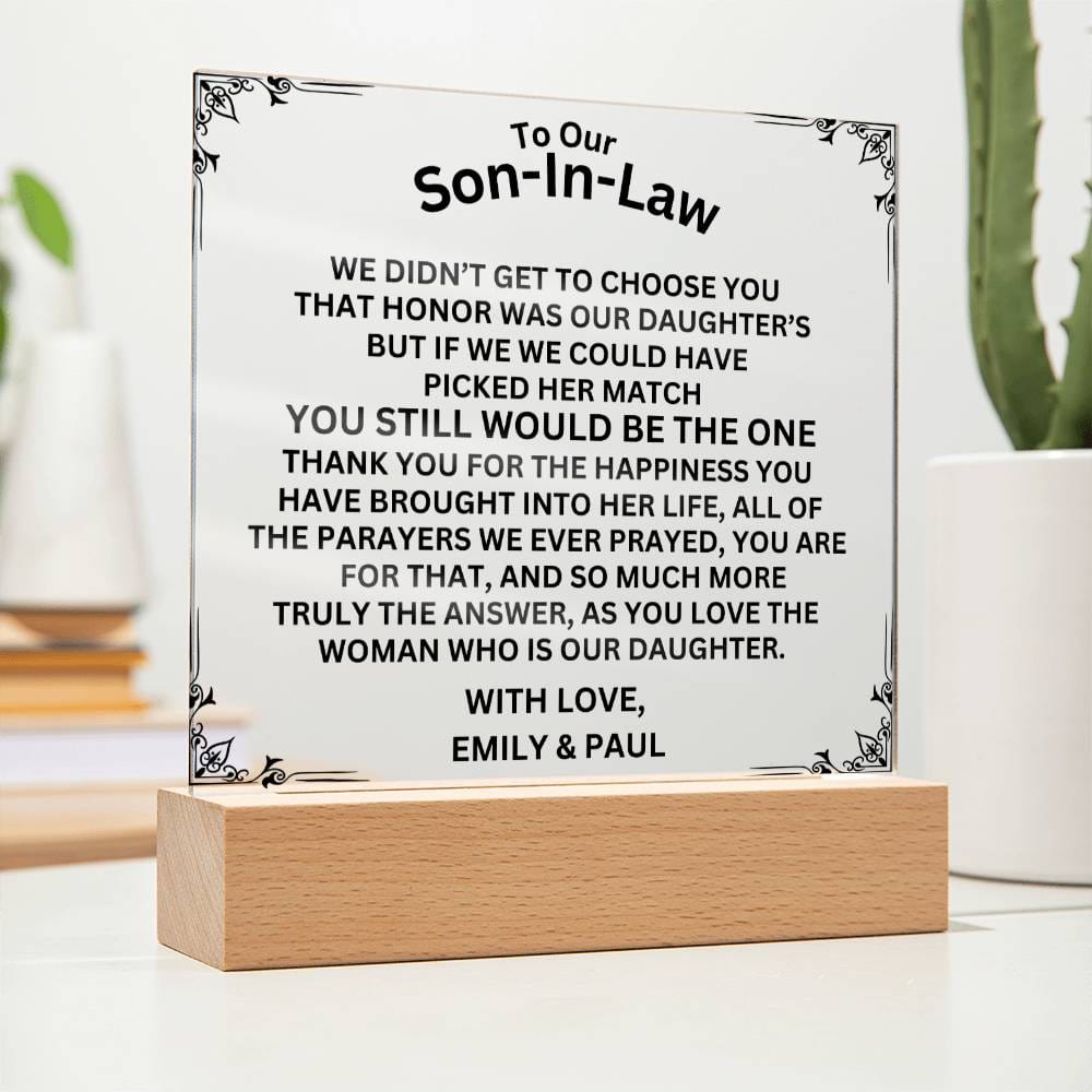 Personalized To Our Son-In-Law Acrylic Square Plaque – Alexa's Gift Shop