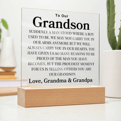 To Our Grandson | Love, Grandma & Grandpa | Acrylic Square Plaque