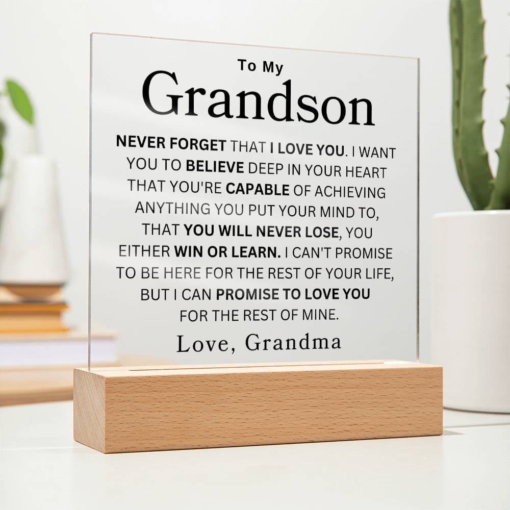 To My Grandson " Never Forget" | Love Grandma Acrylic Square Plaque