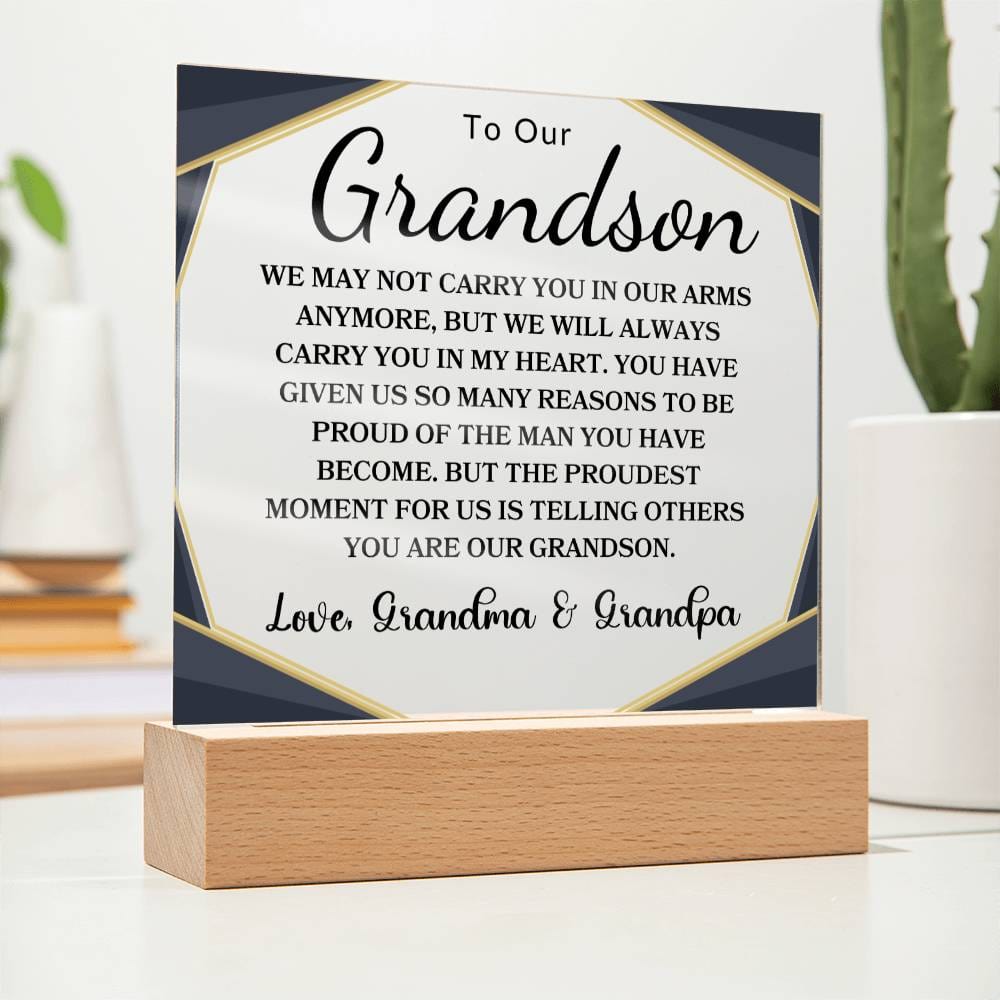 To My Grandson " I May Not Carry You in My Arms Anymore" Love Grandma | Acrylic Square Plaque