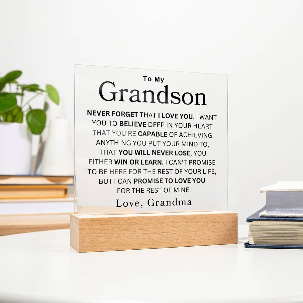 To My Grandson " Never Forget" | Love Grandma Acrylic Square Plaque