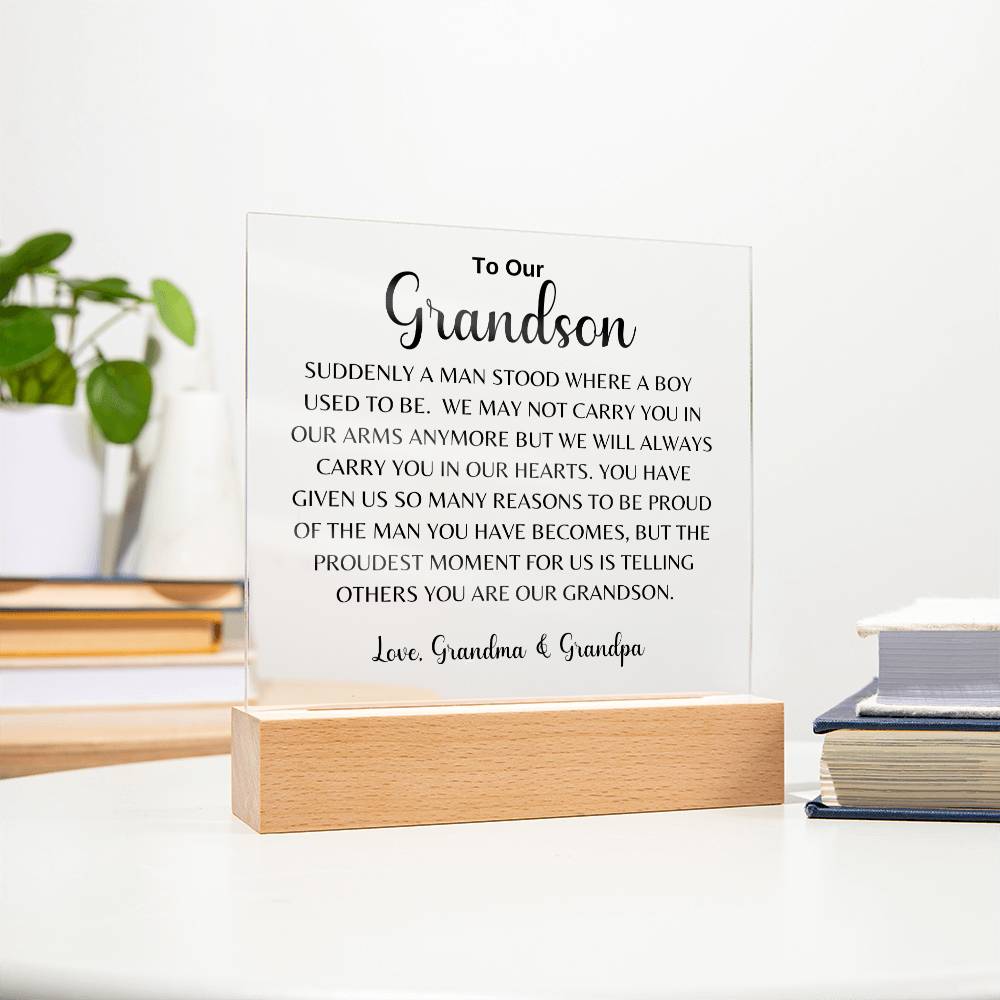 To Our Grandson | Love, Grandma & Grandpa | Acrylic Square Plaque