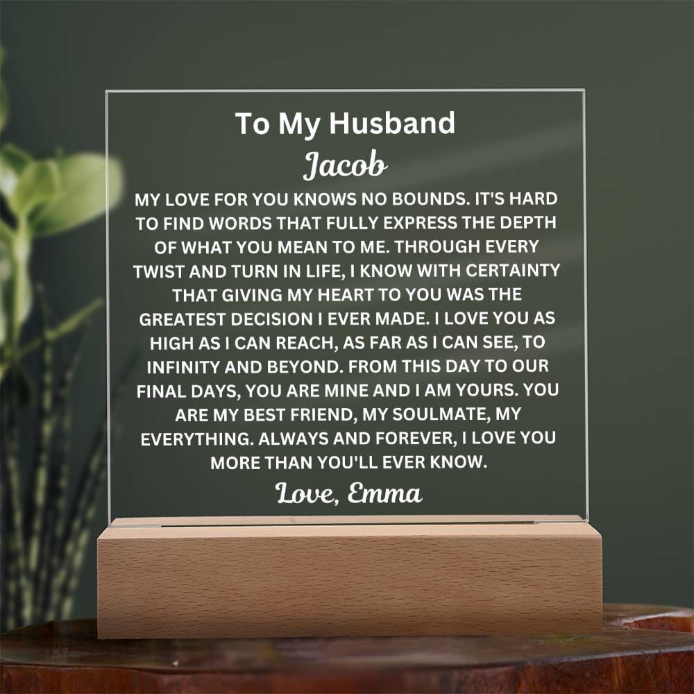 To My Husband " My Love For You Knows No Bounds" Husband Acrylic Square Lamp