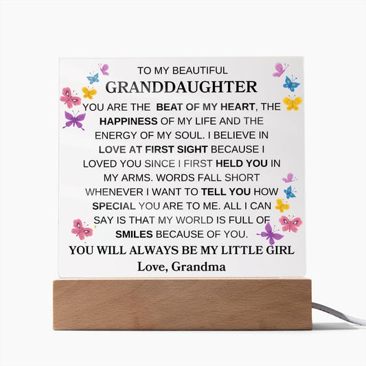 To My Beautiful Granddaughter " You Are The Beat Of My Heart" | Love Grandma |  Acrylic Plaque Square