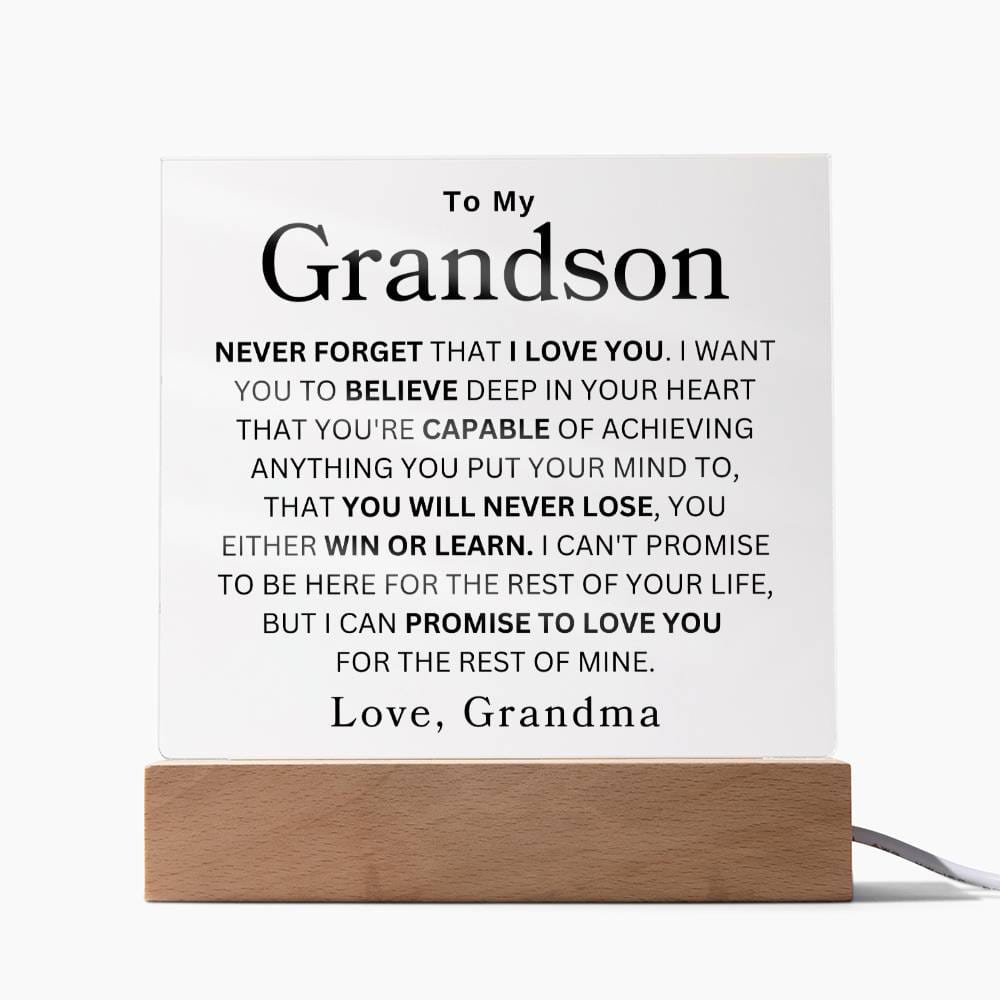 To My Grandson " Never Forget" | Love Grandma Acrylic Square Plaque