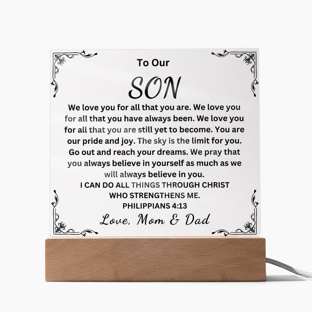 To Our Son " We Love You For All That You Are" Love Mom & Dad |  Acrylic Plaque Square