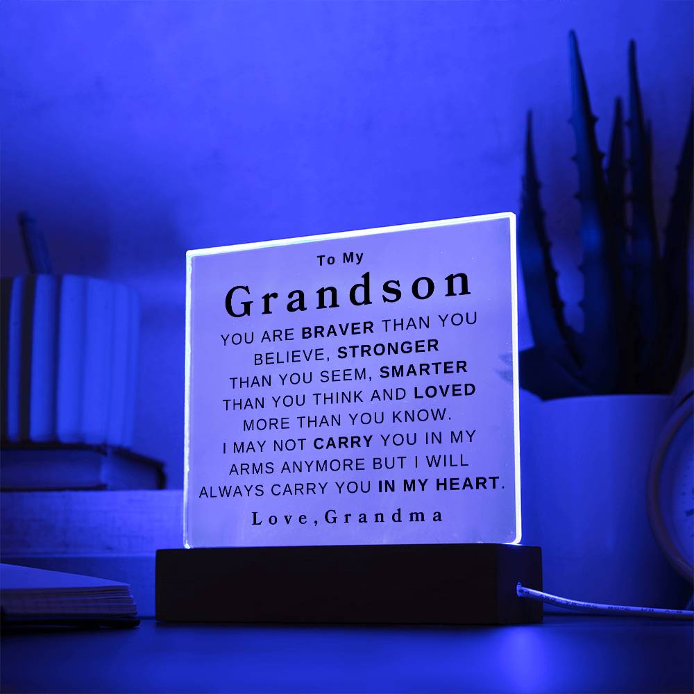 To My Grandson " You Are Braver" Love, Grandma | Acrylic Square Plaque