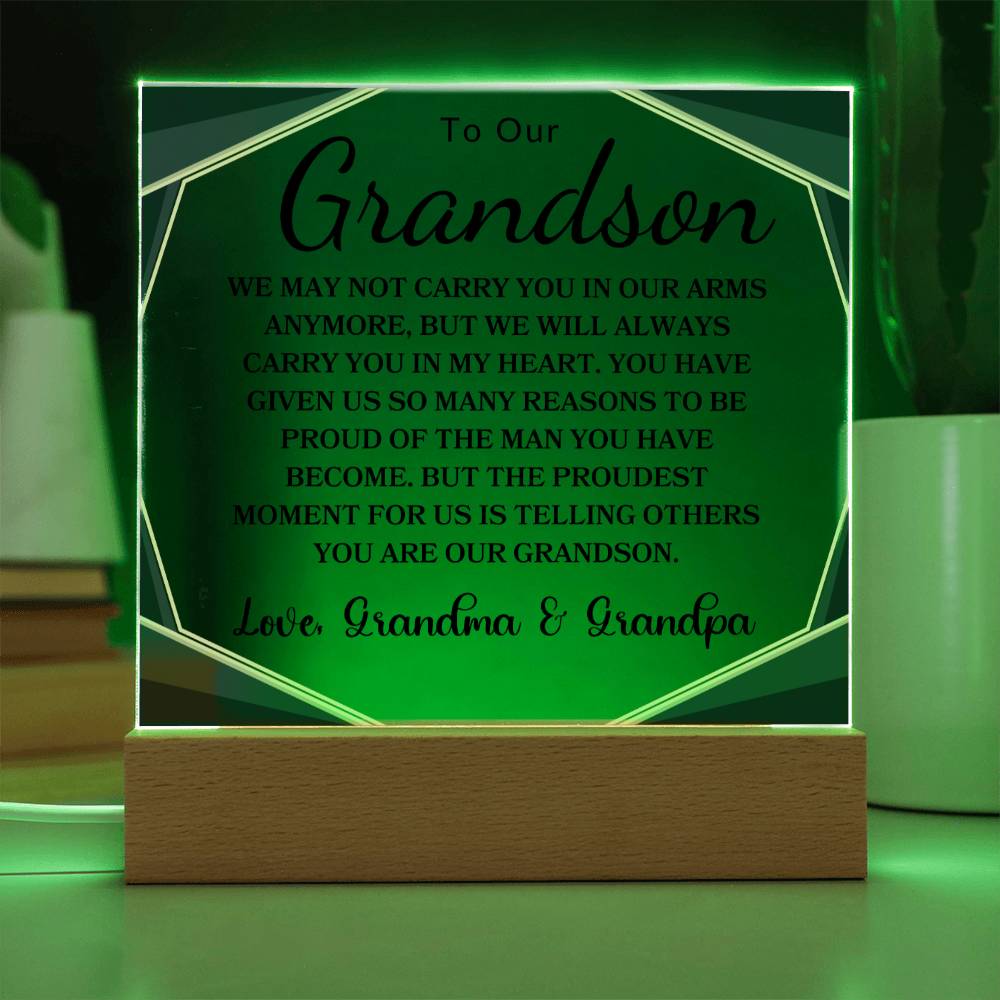 To My Grandson " I May Not Carry You in My Arms Anymore" Love Grandma | Acrylic Square Plaque