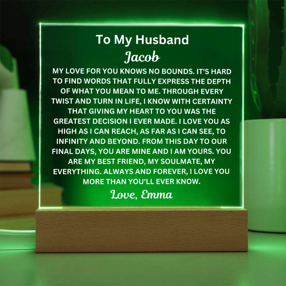 To My Husband " My Love For You Knows No Bounds" Husband Acrylic Square Lamp