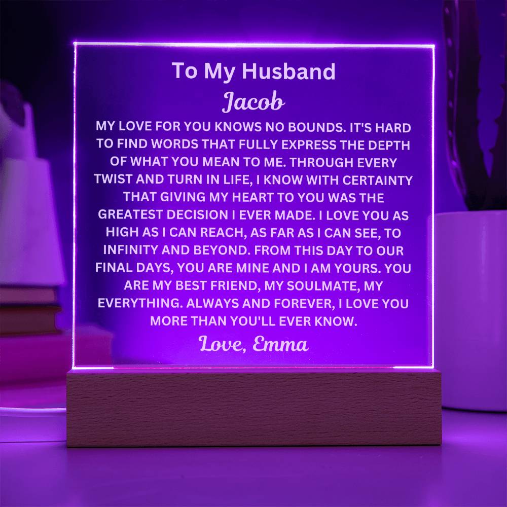 To My Husband " My Love For You Knows No Bounds" Husband Acrylic Square Lamp