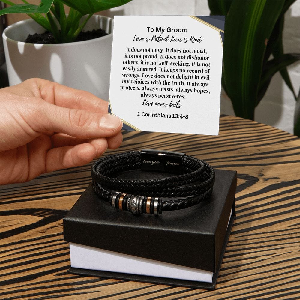 To My Groom " Love Is Patient " | 1 Corinthians 13:4-8 |  Love You Forever Men's Bracelet