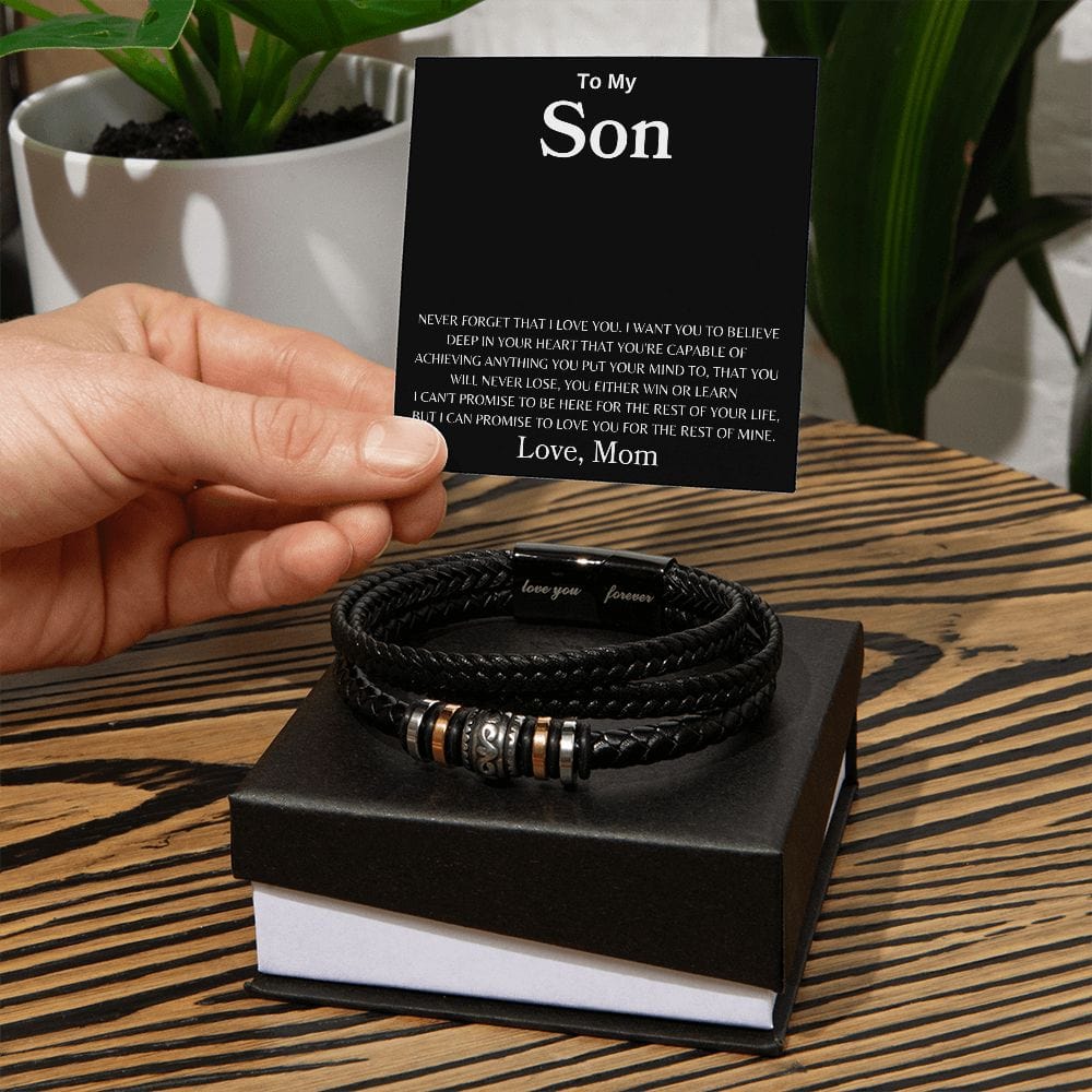 To My Son " Never Forget That I love You" Love Mom | Love You Forever Men's Bracelet