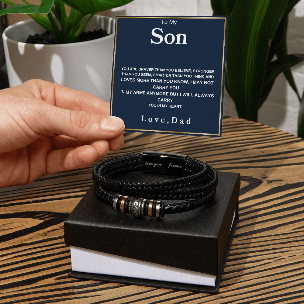 To My Son " You Are Braver Than You Believe" Love Dad | Love You Forever Men's Bracelet