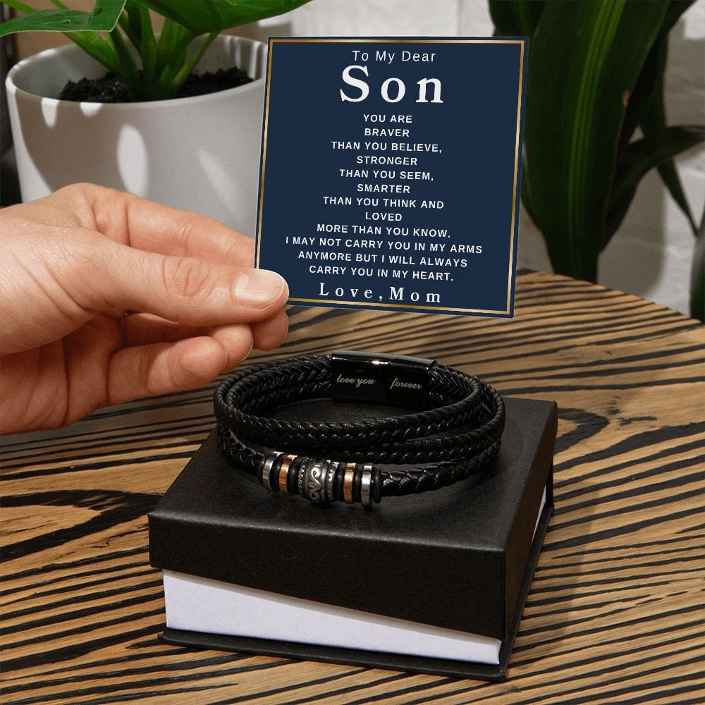 To My Dear Son ' You Are Braver Than You Believe" Love Mom | Love You Forever Men's Bracelet