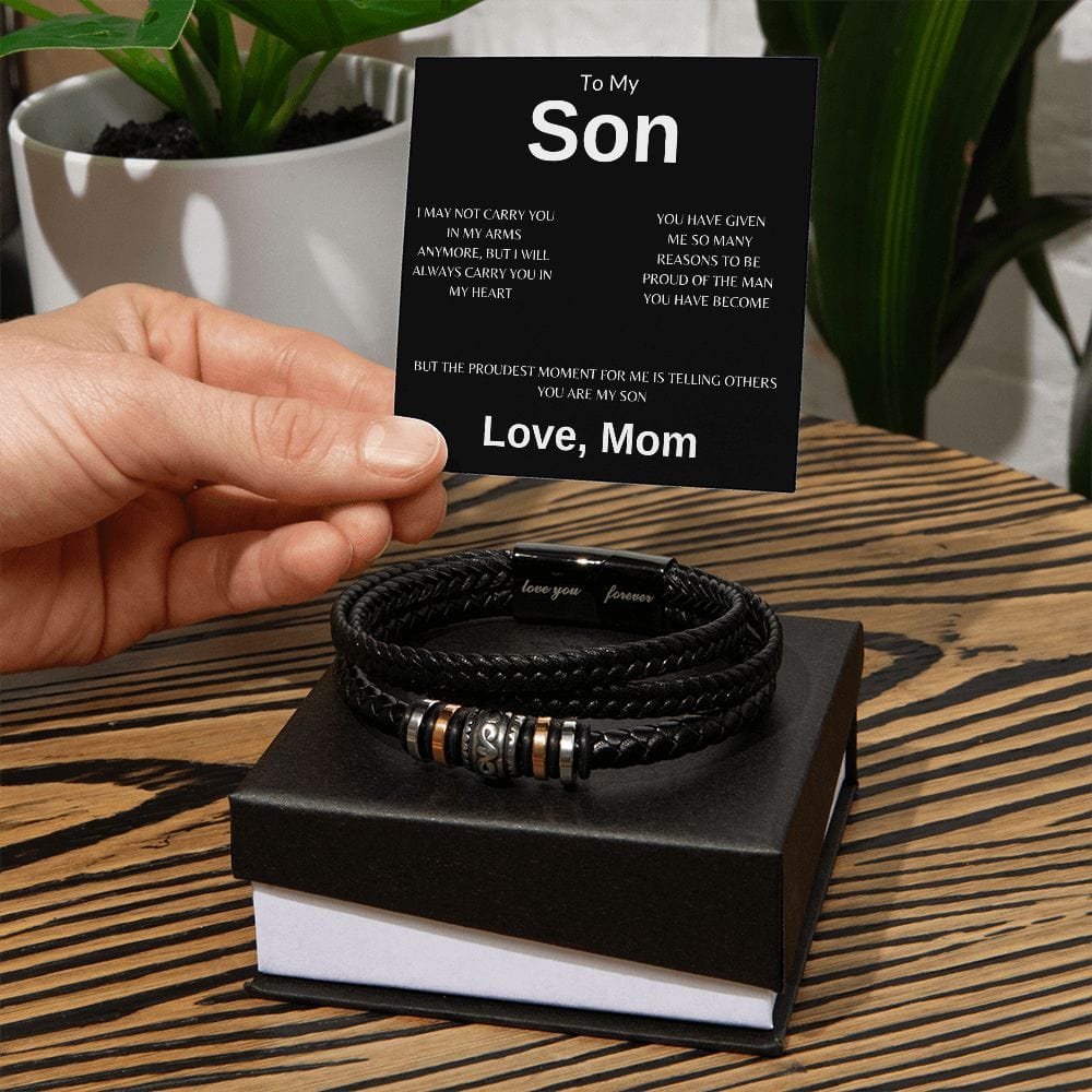 To My Son " I May Not Carry You In My Arms Anymore" Love Mom | Love You Forever Men's Bracelet