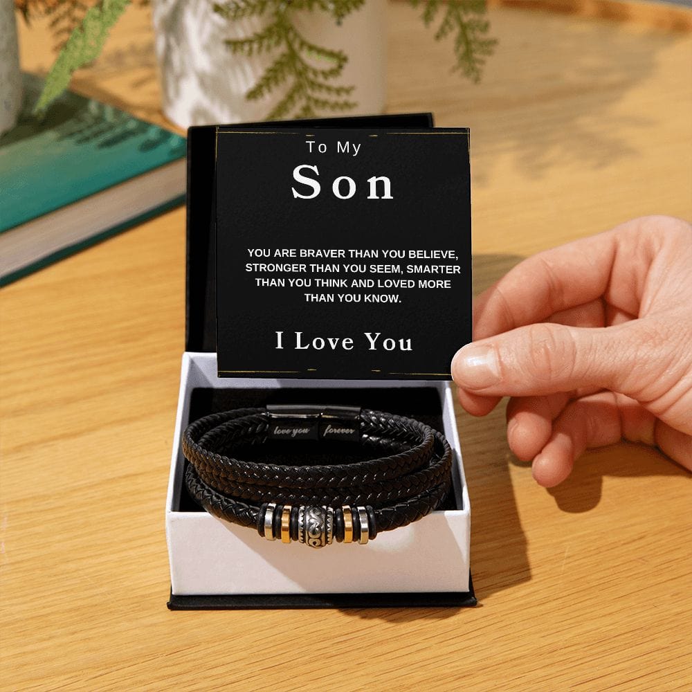 To My Son " You Are Braver Than You Believe"  Love You Forever Men's Bracelet