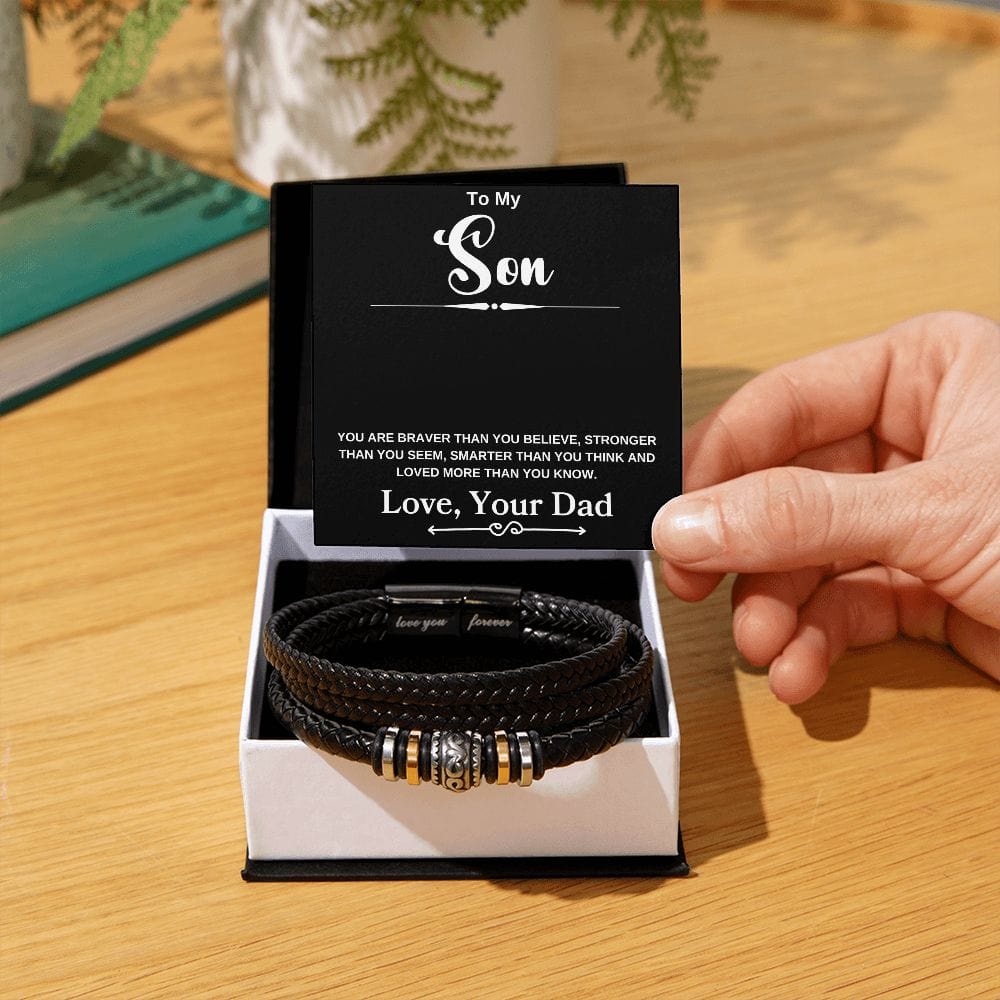 To My Son " You Are Braver Than You Believe" Love Dad  Love You Forever Men's Bracelet