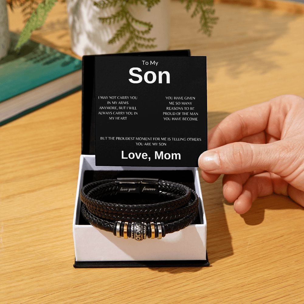 To My Son " I May Not Carry You In My Arms Anymore" Love Mom | Love You Forever Men's Bracelet