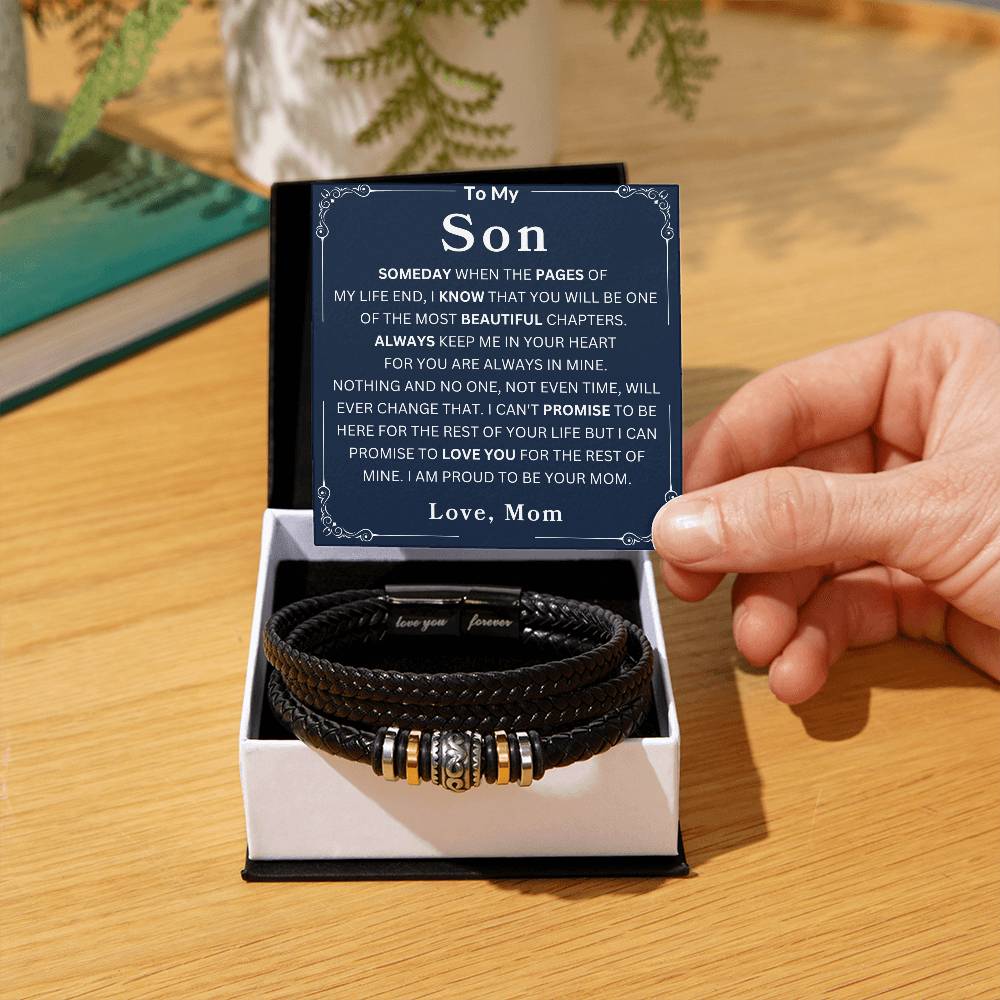 To My Son "Always Keep Me In Your Heart For You Are Always In Mine" Love, Mom Love You Forever Men's Bracelet