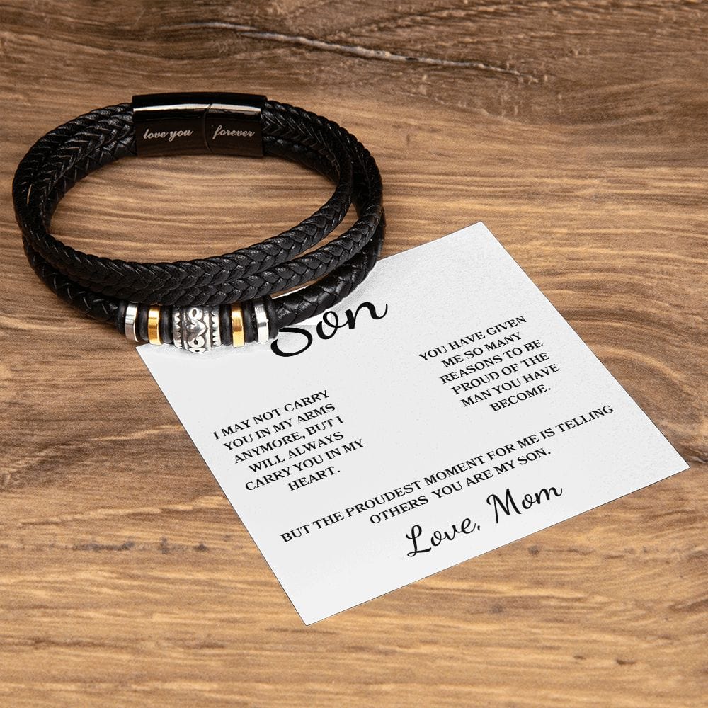 To My Son " I May Not Carry You In My Arms Anymore" Love Mom |  Love You Forever Men's Bracelet