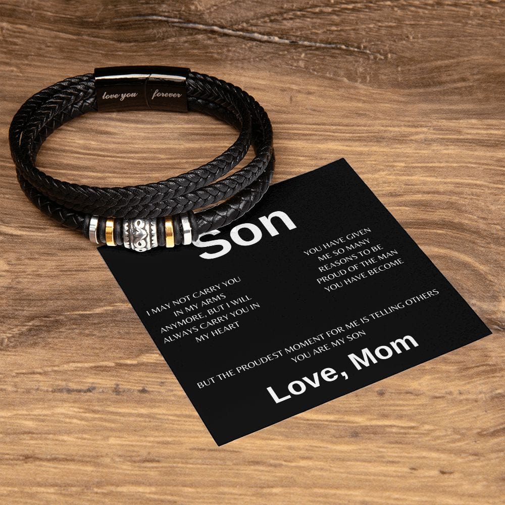 To My Son " I May Not Carry You In My Arms Anymore" Love Mom | Love You Forever Men's Bracelet