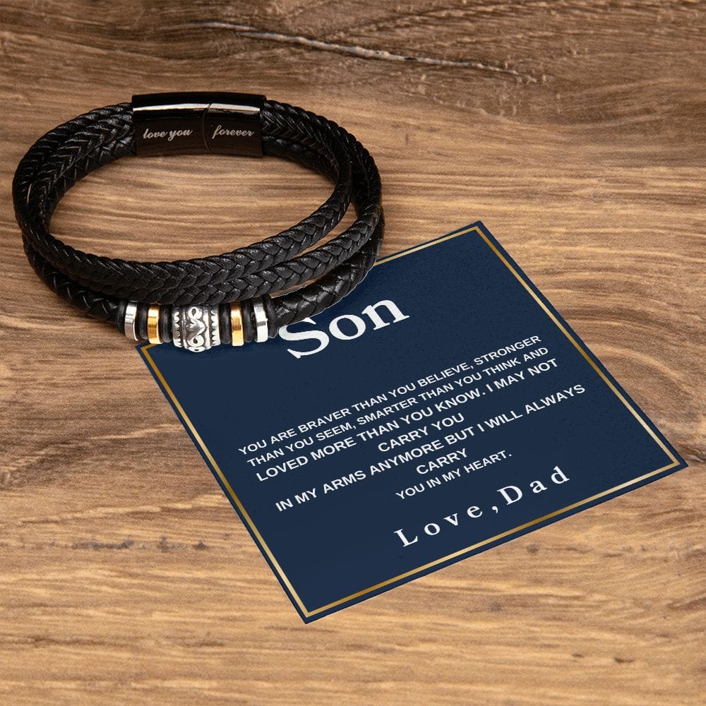 To My Son " You Are Braver Than You Believe" Love Dad | Love You Forever Men's Bracelet