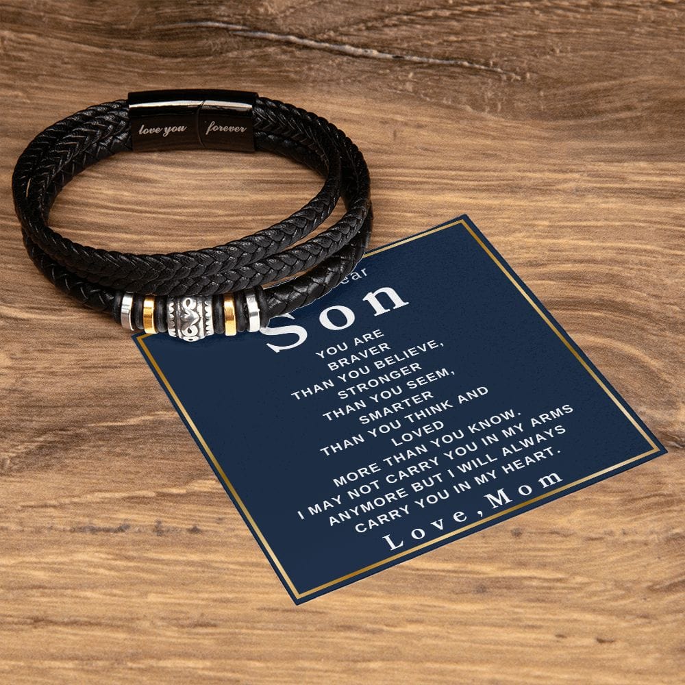 To My Dear Son ' You Are Braver Than You Believe" Love Mom | Love You Forever Men's Bracelet