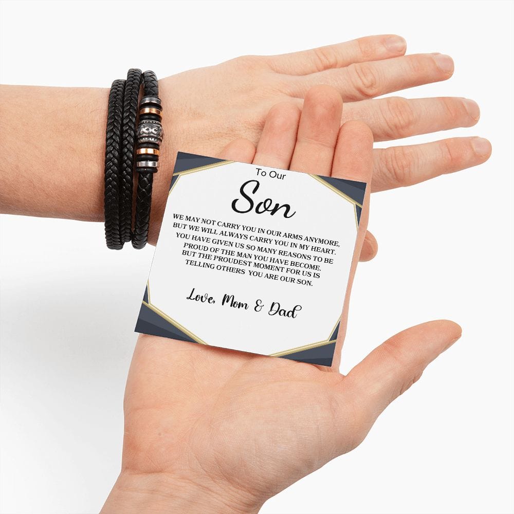 To Our Son "We May Not Carry You In our Arms Anymore" Love mom & Dad  - Mens Bracelet