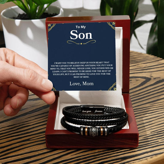 To My Son " I Want You to Believe Deep In Your Heart" Love Mom |  Love You Forever Men's Bracelet