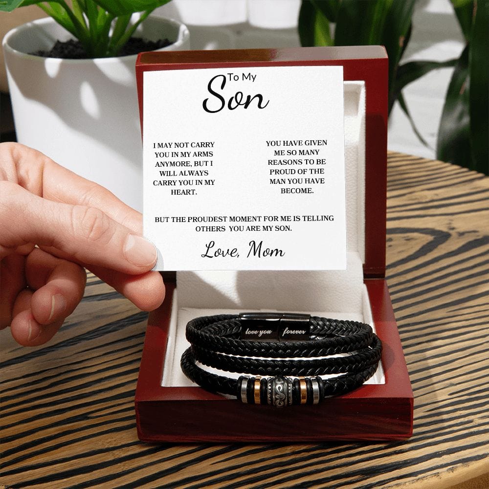 To My Son " I May Not Carry You In My Arms Anymore" Love Mom |  Love You Forever Men's Bracelet