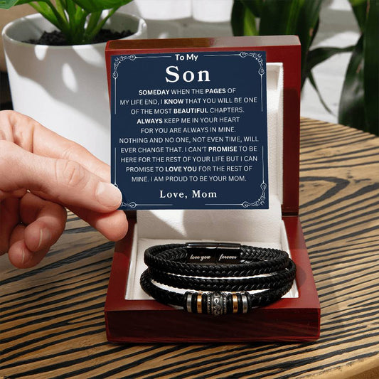 To My Son "Always Keep Me In Your Heart For You Are Always In Mine" Love, Mom Love You Forever Men's Bracelet
