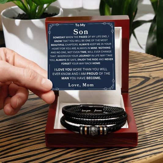 To My Son " Someday When The Pages Of My Life End" Love, Mom | Love You Forever Men's Bracelet