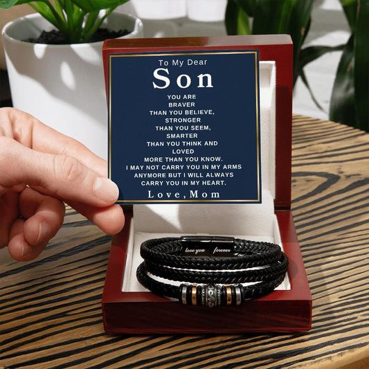 To My Dear Son ' You Are Braver Than You Believe" Love Mom | Love You Forever Men's Bracelet