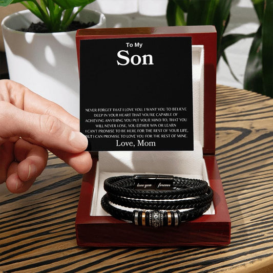 To My Son " Never Forget That I love You" Love Mom | Love You Forever Men's Bracelet